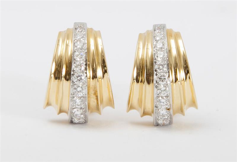 Appraisal: PAIR OF TIFFANY CO K GOLD AND DIAMOND EARCLIPS Set