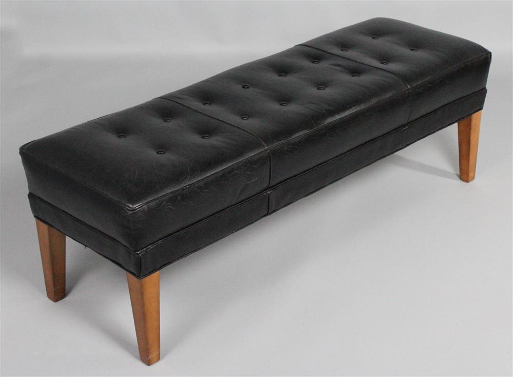 Appraisal: MITCHELL GOLD BOB WILLIAMS TUFTED BLACK LEATHER UPHOLSTERED LONG BENCH