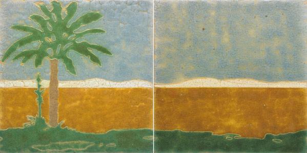 Appraisal: GRUEBY Frieze of two large tiles depicting a palm tree