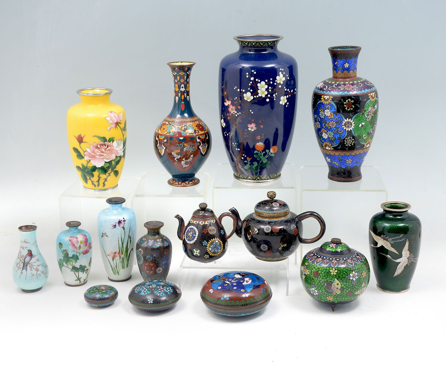 Appraisal: PC JAPANESE CLOISONNE COLLECTION Comprising - Teapots - lidded squat