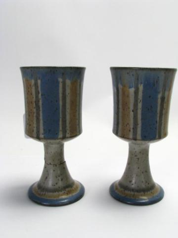 Appraisal: Pair Of Karl Martz Signed Pottery Goblets one Piece Damaged