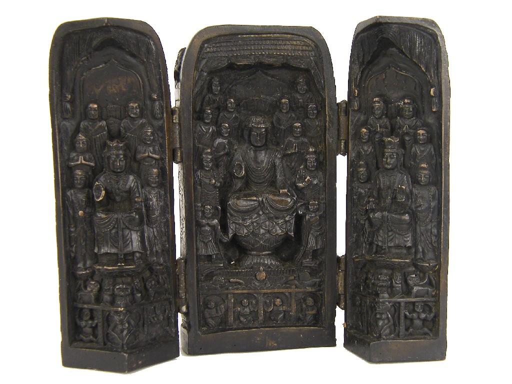 Appraisal: Oriental portable shrine the octagonal hinged case carved with panels