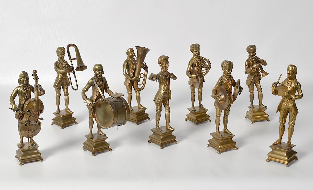 Appraisal: Piece Bronze Gentlemen Band bronze statues of gentlemen playing assorted