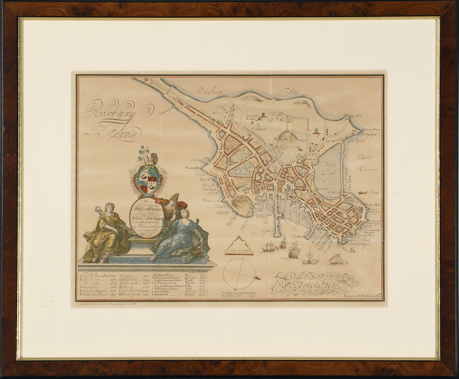 Appraisal: FRAMED MAP PLAN FOR ROXBURY MASSACHUSETTS A th Century reproduction