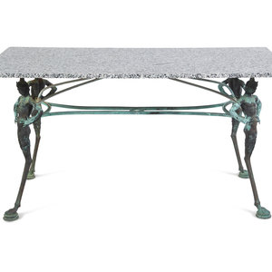 Appraisal: A Neoclassical Style Patinated Cast Metal Granite-Top Table First Half