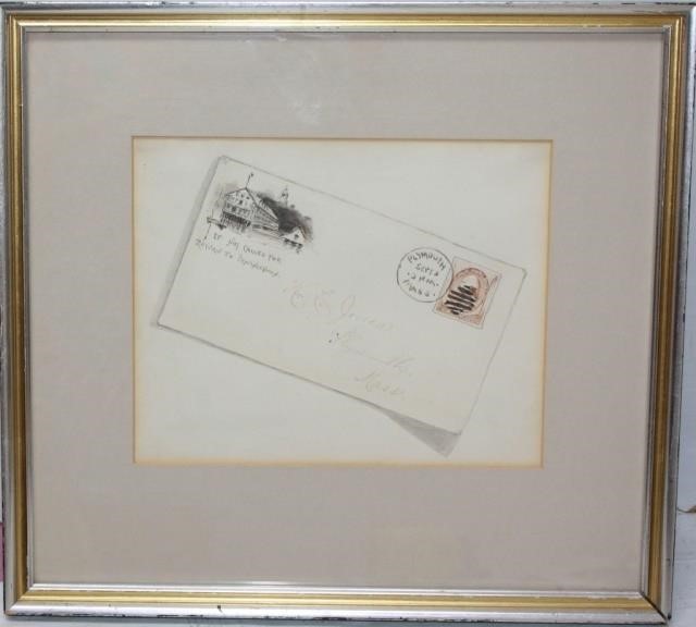 Appraisal: LATE TH C TROMPE L'OEIL PEN INK SKETCHDEPICTING AN ENVELOPE