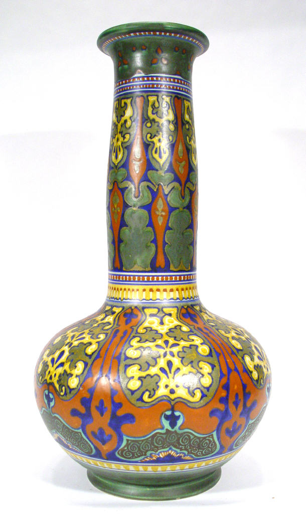 Appraisal: Enormous Gouda pottery bottle vase hand painted stylised decoration painted