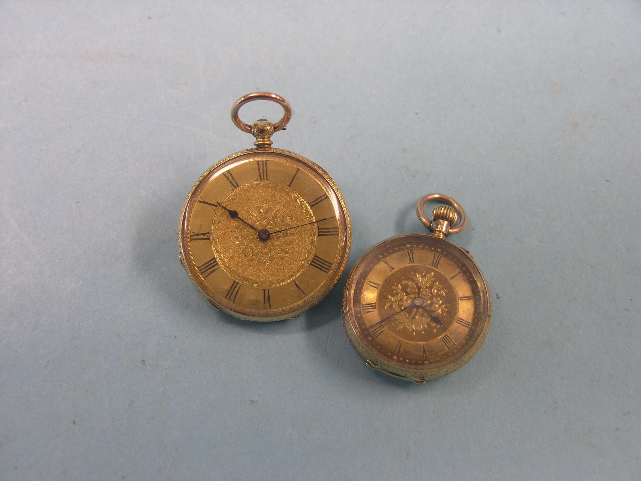 Appraisal: An engraved ct gold pocket watch and a similar smaller