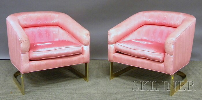 Appraisal: Pair of Modern Pink Upholstered Steel Tub Chairs ht wd