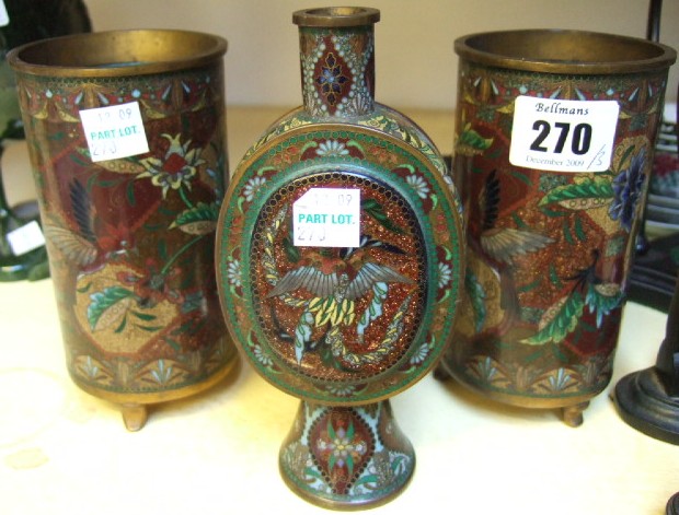 Appraisal: A matched garniture of three Japanese cloisonne vases late th