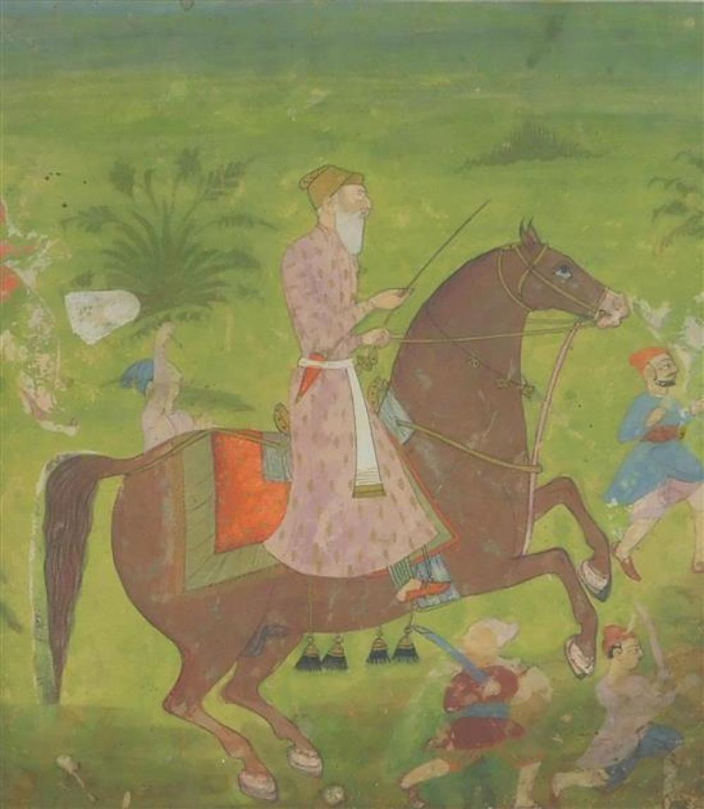 Appraisal: th C Persian portrait of an equestrian c oil on