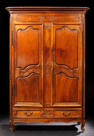 Appraisal: Provincial Louis XV-Style Fruitwood Armoire mid- th century the rounded