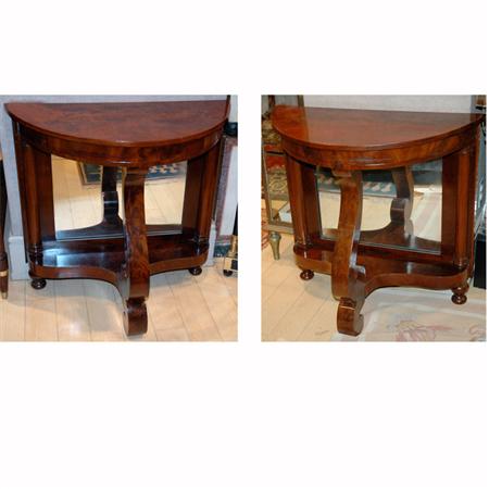 Appraisal: Pair of Regency Style Mirror Back Mahogany Consoles Estimate -