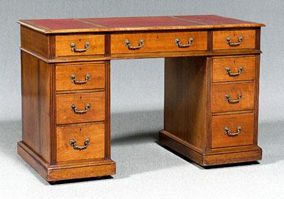 Appraisal: Georgian mahogany pedestal desk probably original rococo style pulls dovetailed