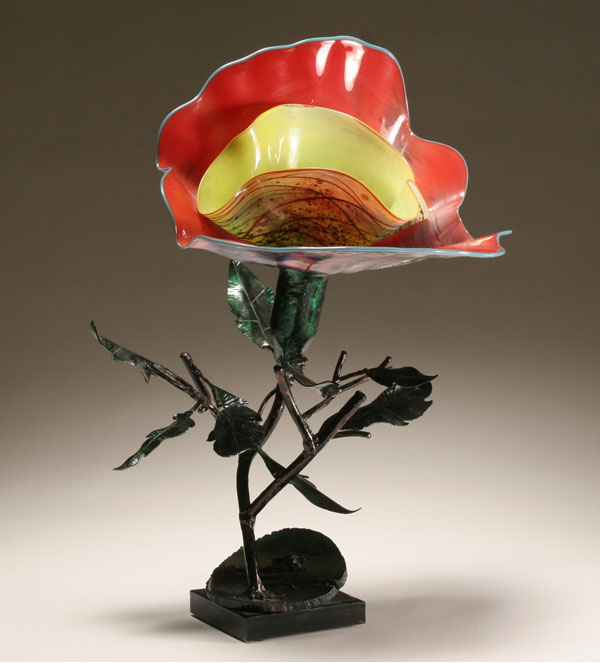 Appraisal: Bill Kasper glass and patinated bronze floriform sculpture Signed H