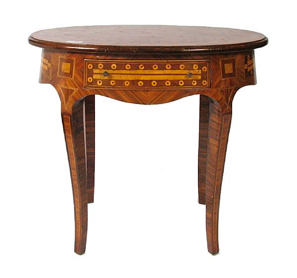 Appraisal: A marquetry style inlaid oval table height in width in