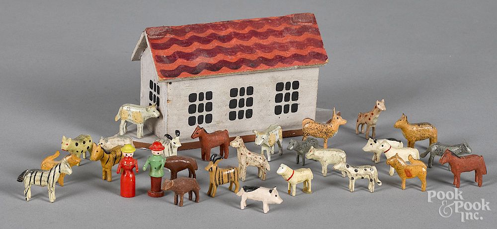 Appraisal: Miniature German painted wood Noah's Ark Miniature German painted wood