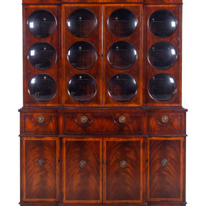 Appraisal: A George III Style Mahogany Breakfront Bookcase th Century Height