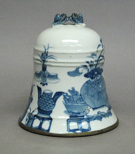 Appraisal: A blue and white porcelain bell th Century With 'one