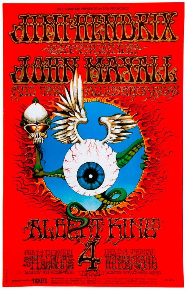 Appraisal: BG- Jimi Hendrix poster A BG- Rick Giffin Flying Eyeball