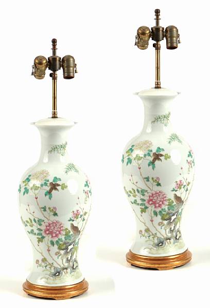 Appraisal: A pair of Chinese famille rose enameled porcelain vases now