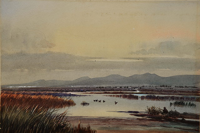 Appraisal: TH CENTURY ENGLISH SCHOOL - Wildfowling at Dusk watercolour unsigned