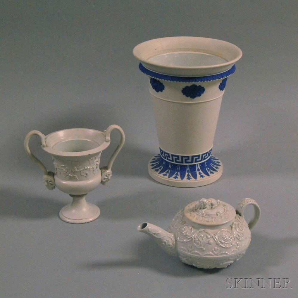 Appraisal: Three Ceramic Wedgwood Vessels th century a smear-glazed urn with