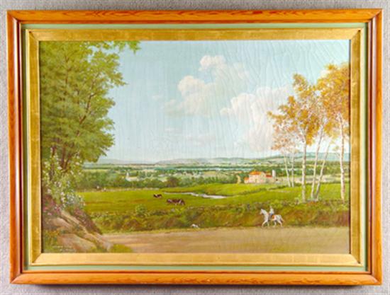 Appraisal: Missouri Plains Landscape Oil on canvas relined With farms church