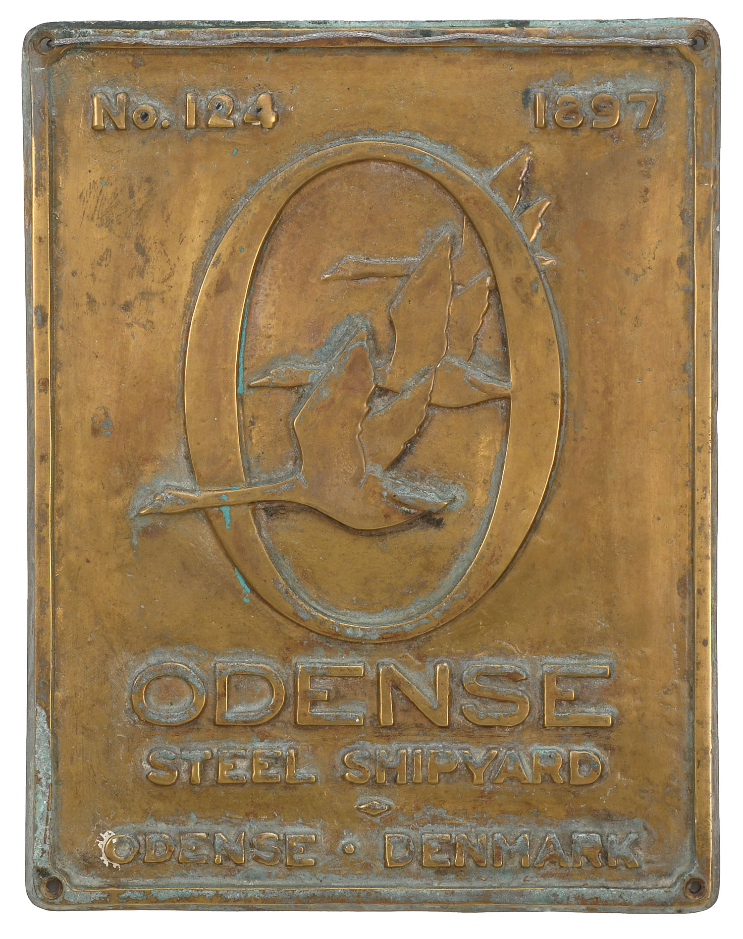 Appraisal: BRONZE SHIPYARD PLAQUE Odense Steel Shipyard Odense Denmark Depicts two