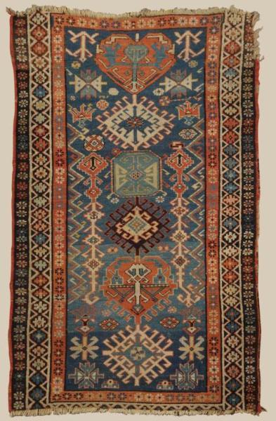 Appraisal: Karabaugh Rug Description Six medallions on blue field within multicolored