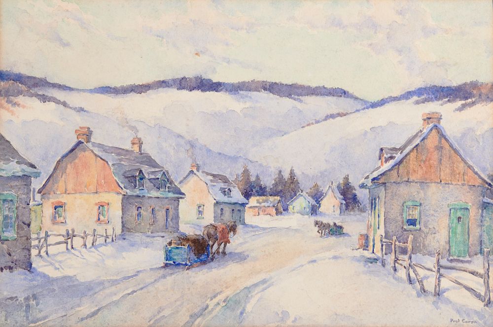 Appraisal: PAUL ARCHIBALD OCTAVE CARON Canadian - Village in Snow watercolor