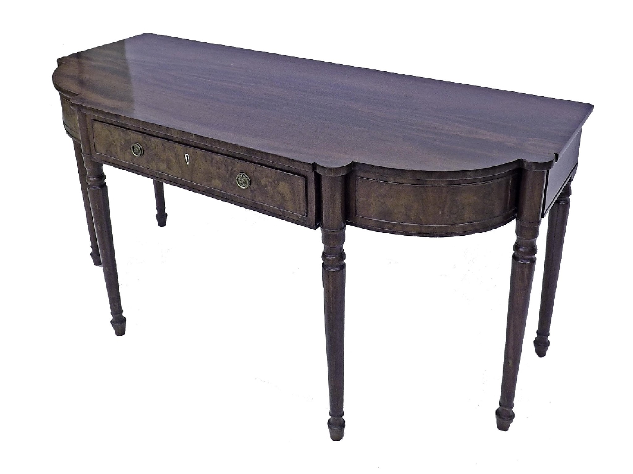 Appraisal: th century flame mahogany bow and breakfront hall table fitted