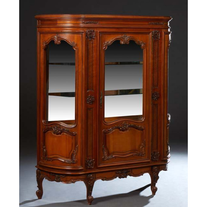 Appraisal: French Louis XV Style Carved Cherry Demilune Curved Glass Vitrine