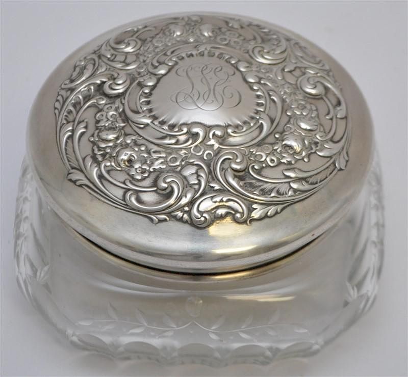 Appraisal: LARGE GORHAM STERLING SILVER CUT GLASS POWDER JAR A Large