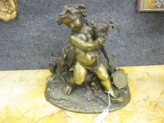 Appraisal: th Century Bronze Statue of Boy Goat nice patina unsigned