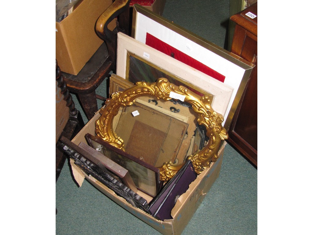 Appraisal: Gilt wall mirror and various pictures box