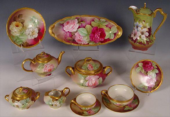 Appraisal: ROSE DECORATED HAND PAINTED FIRENZE ITALIAN DESSERT SET To include