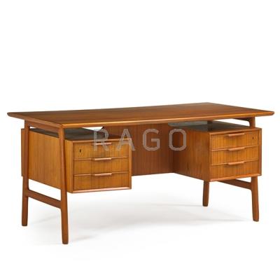 Appraisal: OMANN JUN Teak double-pedestal desk no Denmark s Manufacturer s