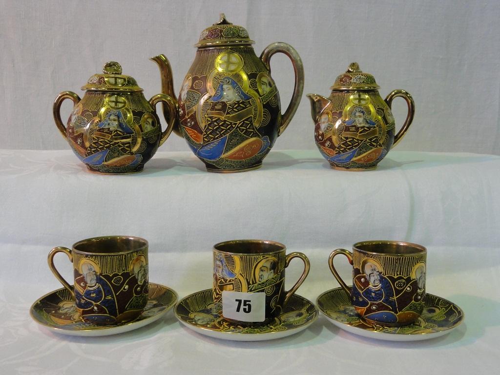 Appraisal: A six place Japanese eggshell porcelain tea service with painted