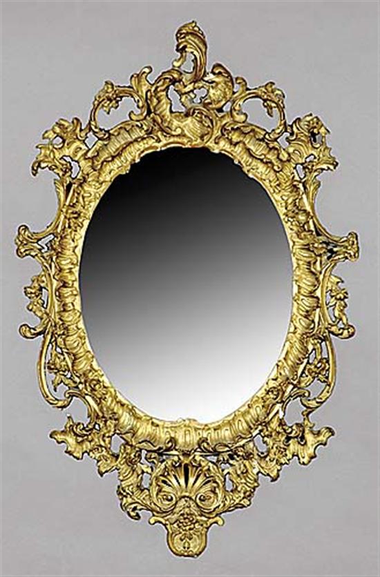 Appraisal: Continental carved giltwood looking glass th centuryoval-form frame with C-scrolls