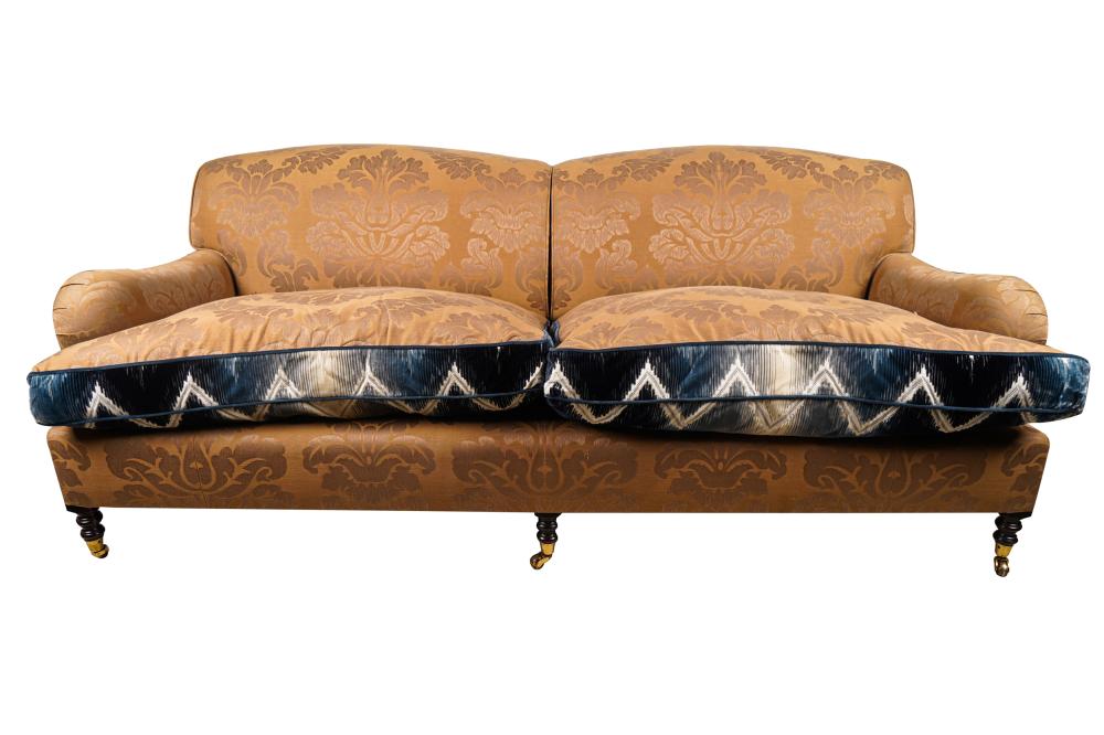 Appraisal: GEORGE SMITH SOFAwith paper George Smith label covered in beige