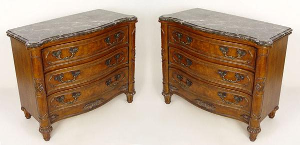 Appraisal: PAIR DREXEL MARBLE TOP FRENCH STYLE CHESTS '' h x