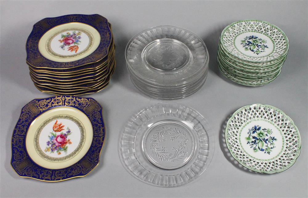 Appraisal: THIRTY VARIOUS PORCELAIN AND ELEVEN HAWKES GLASS PLATES including Cauldon