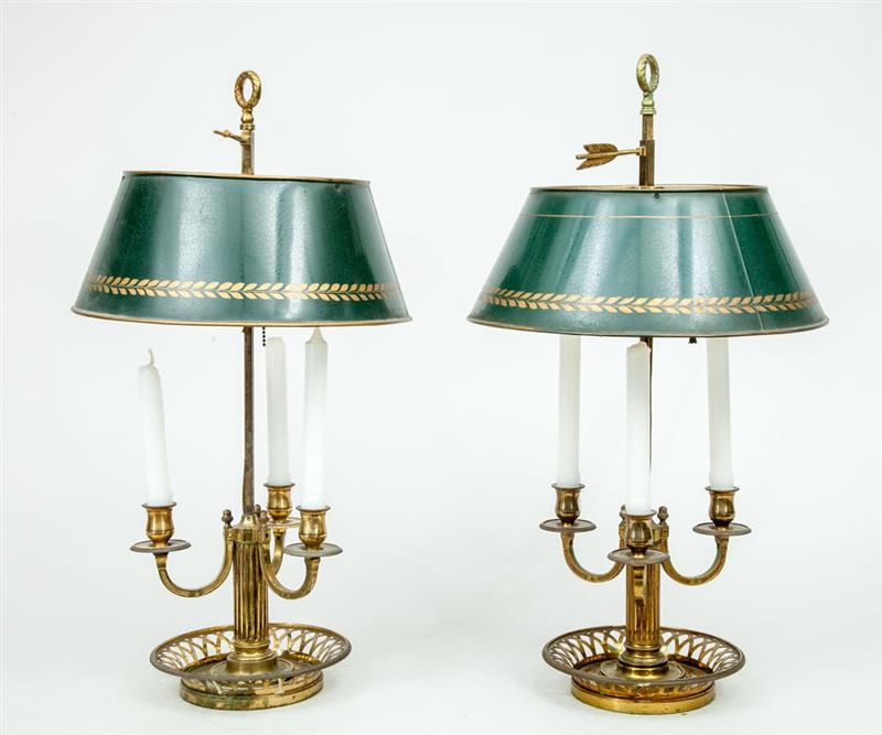 Appraisal: Pair of Louis XVI Style Gilt-Metal Three-Light Bouillotte Lamps With