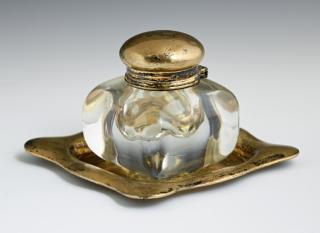 Appraisal: Tiffany Co Vermeil Sterling Top Crystal Inkwell and Vermeil Sterling