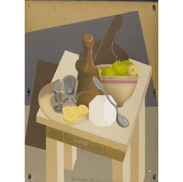 Appraisal: MODERN STILL LIFE Three works with abstract design framed Two