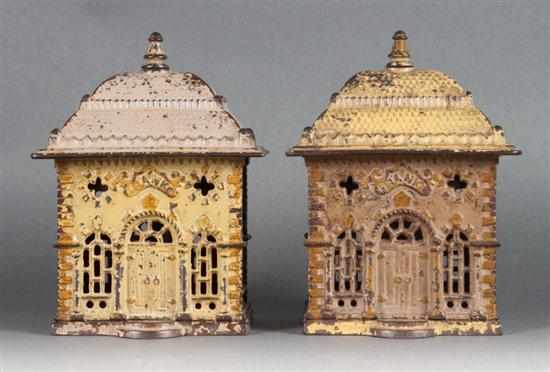 Appraisal: Pair of painted cast iron bank building still banks probably