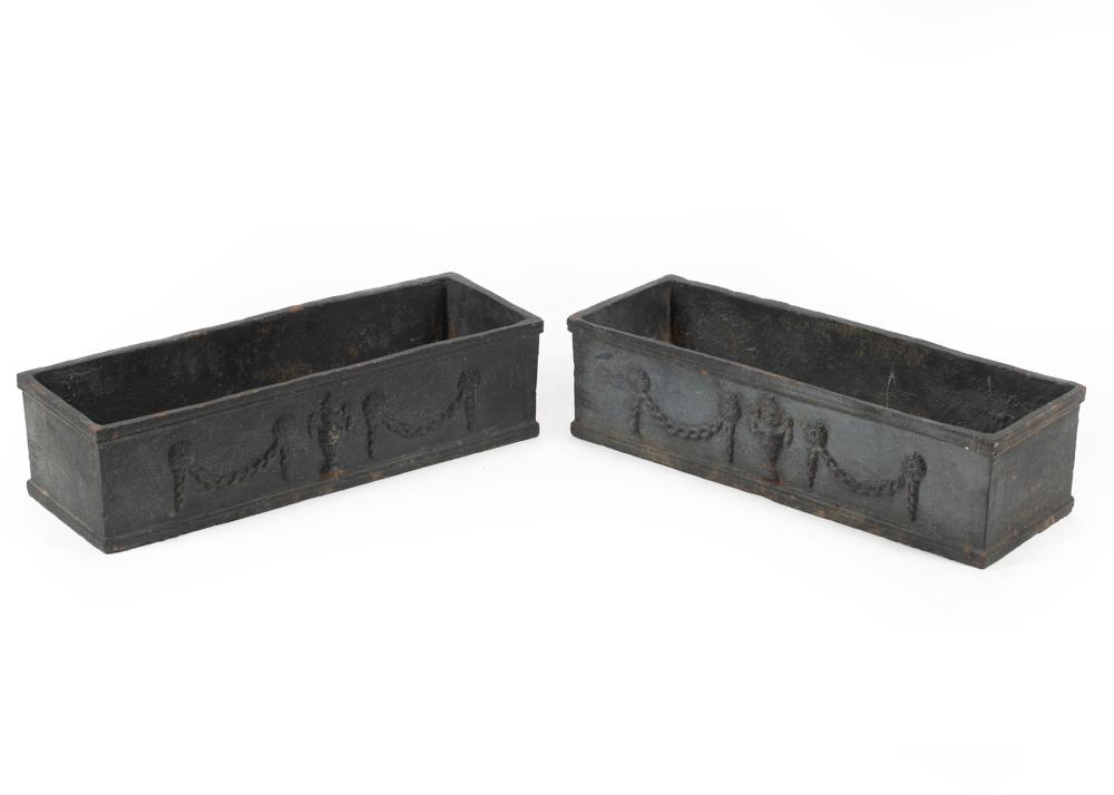 Appraisal: Pair of English Neoclassical-Style Patinated Metal Planters cast swag and