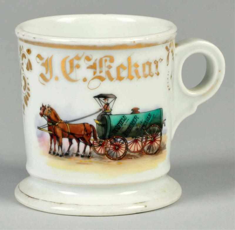 Appraisal: Double Horse-Drawn Tank Wagon Shaving Mug Description Gilt name J