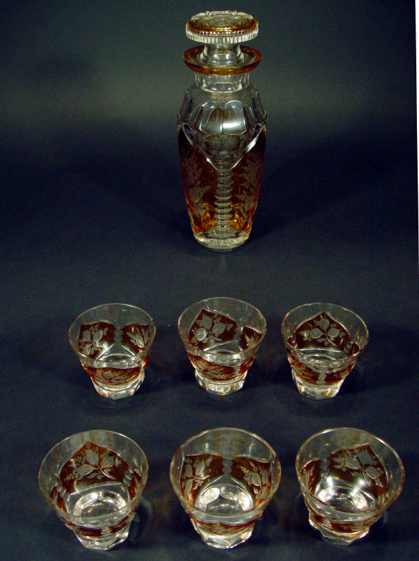 Appraisal: Cut glass drinking set comprised decanter and stopper and six